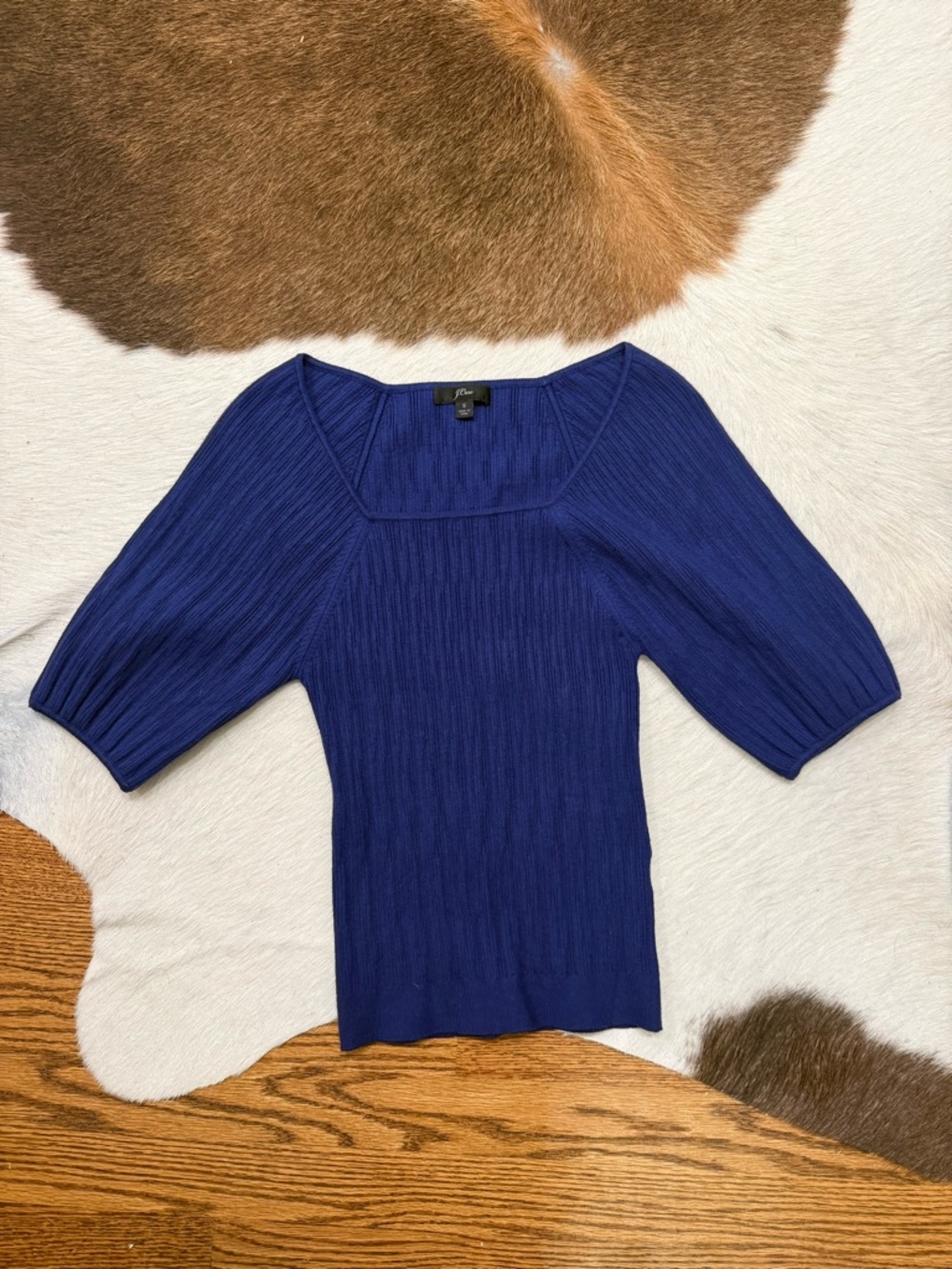 J. Crew Cobalt Ribbed Square Neck Sweater